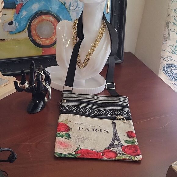 Stylish Eiffel Tower Print Mini  Canvas Crossbody Messenger Bag - Picture 7 of 11